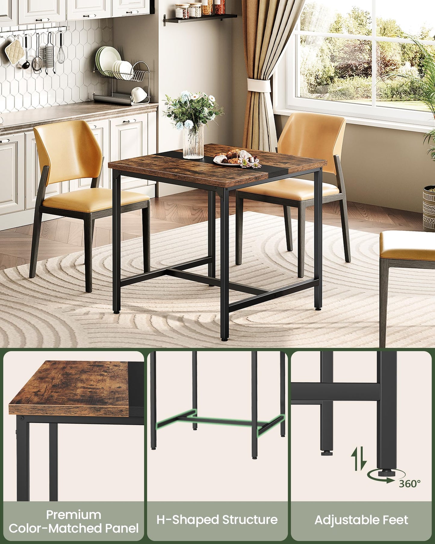 CHOEZON Square Kitchen Dining Table, 29.5'' Dining Table, Small Dining Tables, Writing Desk, Coffee Tables, for Restaurant, Living Room, Apartment, Rustic Brown and Black TCZ02BF