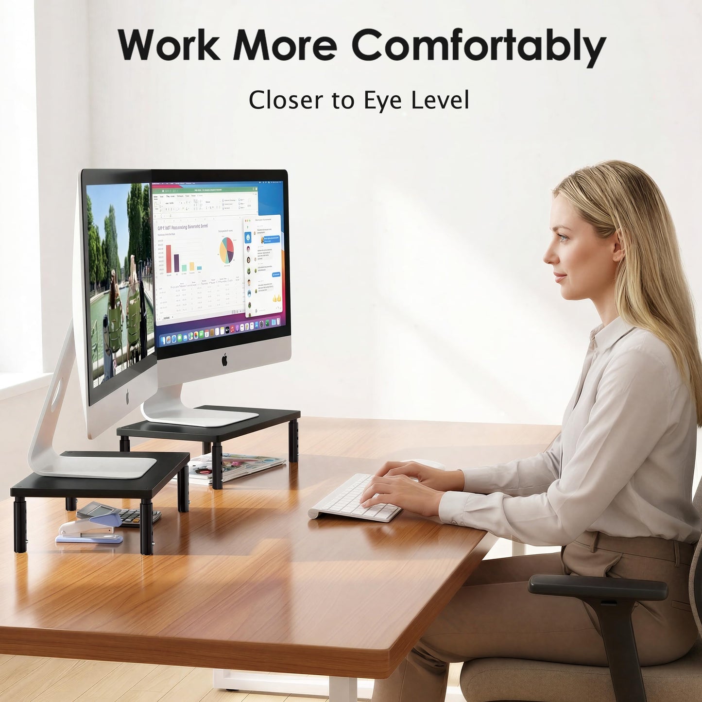 OPNICE Desk Organizers and Accessories, Adjustable Computer Monitor Stand Riser, Laptop Stand for Desk, Office Desk Accessories & Workspace Organizers for Home Office, Black-2P