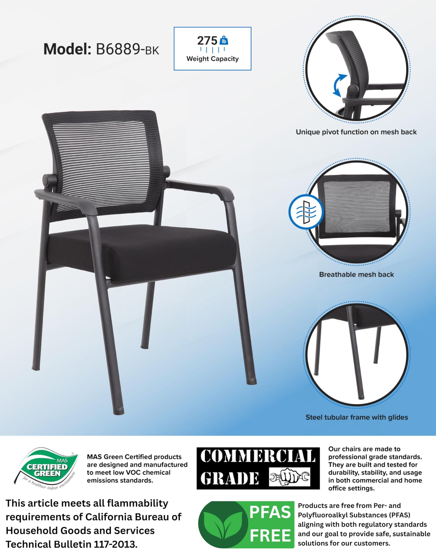 Boss Office Products Mesh 4-Legged Guest Chair with Casters in Black