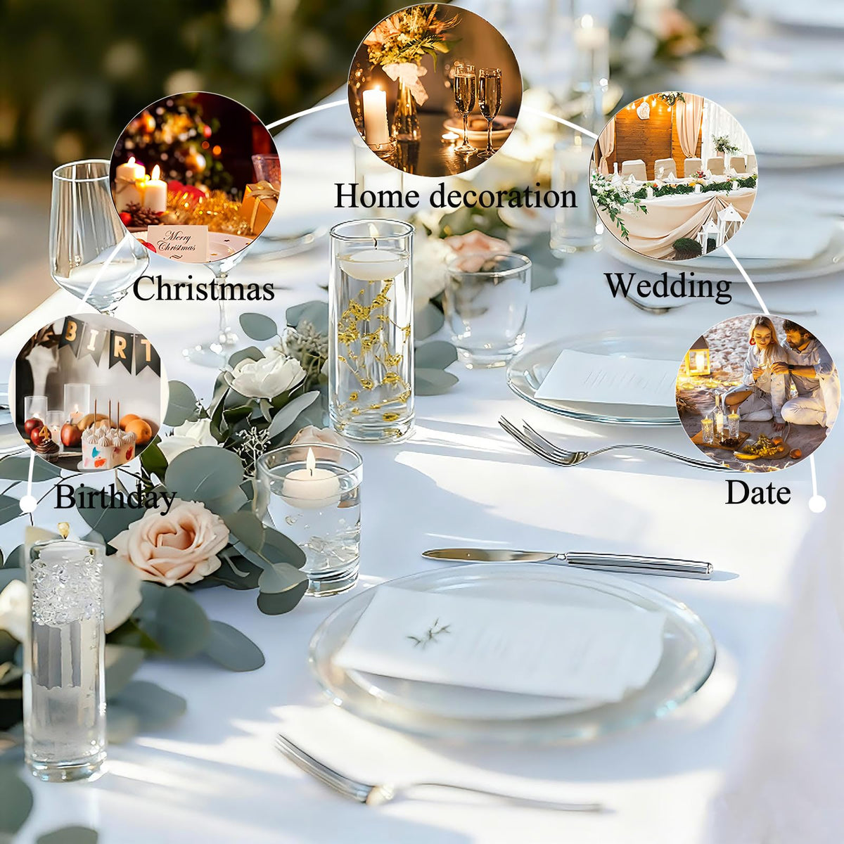 UDU 12 Set Glass Vases for Centerpieces with 24 White Floating Candles 80000 Vase Filler 6 Pearl String Party Event Home Wedding Centerpieces for Tables Decorations