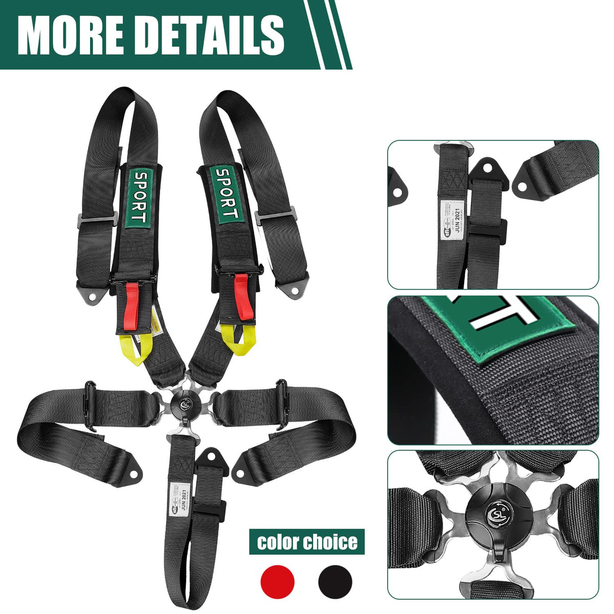 BESTZHEYU 2PCS Black 5-Point Racing Harness Set SFI with Ultra Comfort Heavy Duty Shoulder Pads Universal Polyester Harness Set