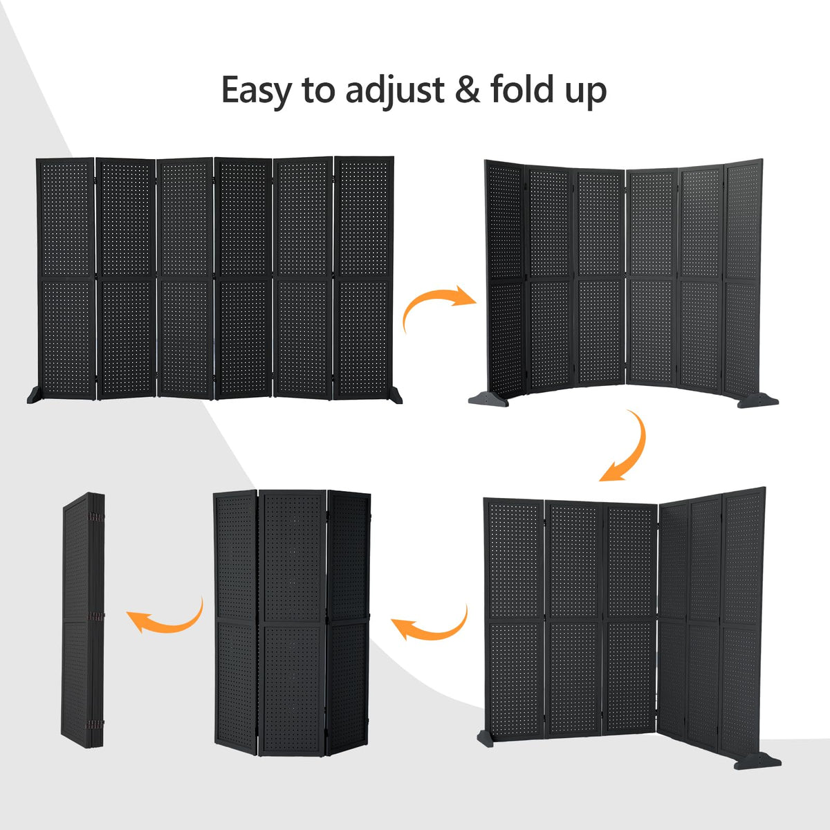 Bonnlo 4/6 Panel Pegboard Freestanding, 5 FT Portable Display Board Organizer for Craft Show Jewelry, Wooden Folding Privacy Screen Room Divider (Black, 6 Panel with Base)