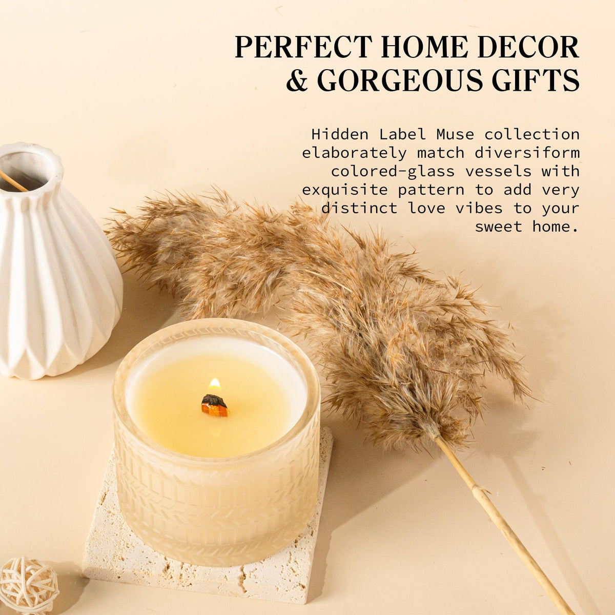 Hidden Label Decorative Jar Candle,Rose & Sandalwood + Vanilla & Coconut Scented Candles, Wood Wick Candles