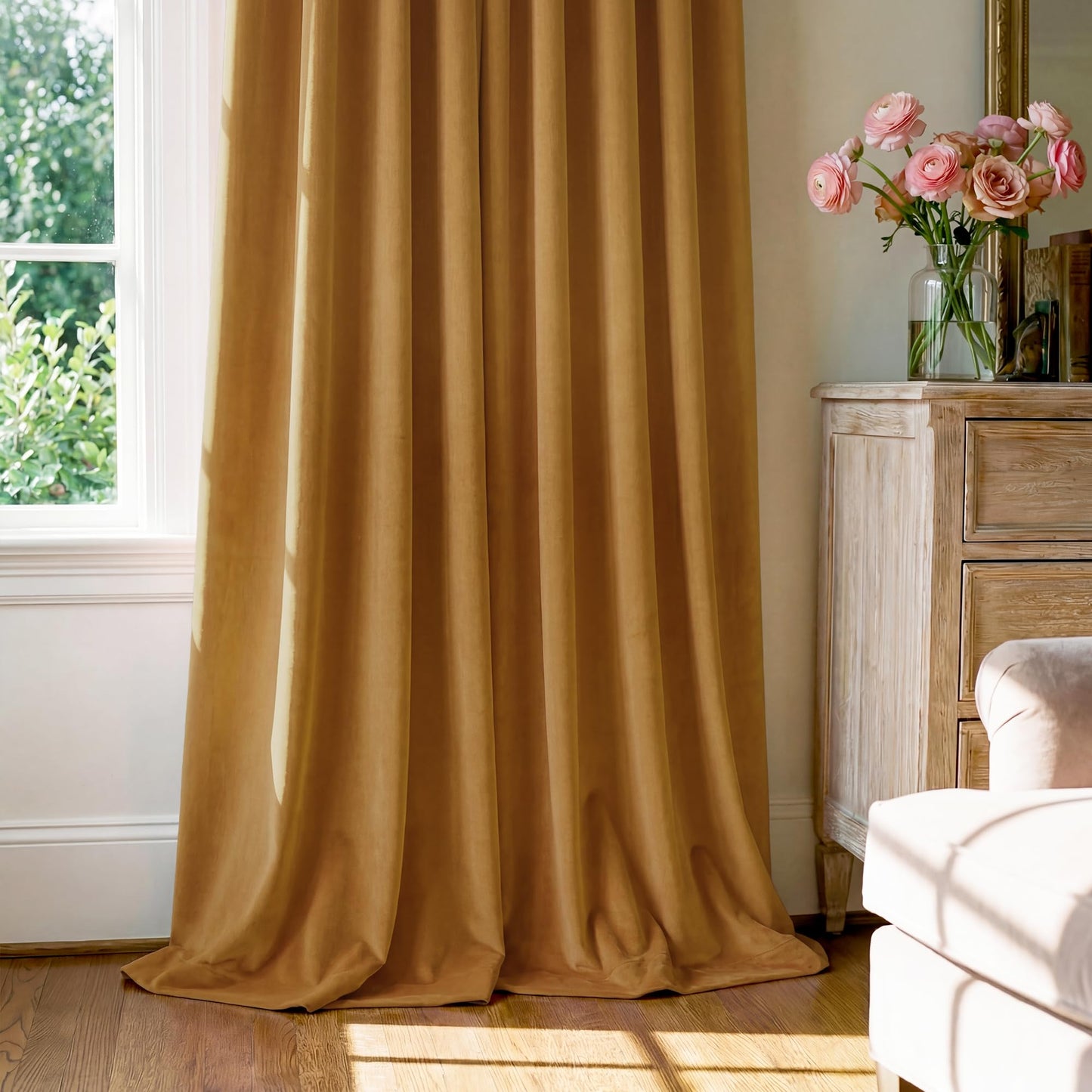 StangH Mustard Gold Velvet Curtains 108 inches Long, Luxury Room Darkening Home Decorative Curtain Drapes for Birthday Party/Holiday/Studio/Backdrop, Grommet Top, W52 x L108, 2 Panels