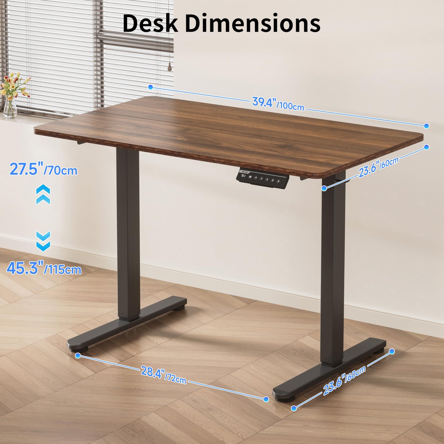 BIZUM 40x24 Inch Electric Standing Desk with Memory Presets, Quiet Motor Height Adjustable Stand Up Desk for Home Office & Gaming, Ergonomic Sit Stand Workstation，Walnut