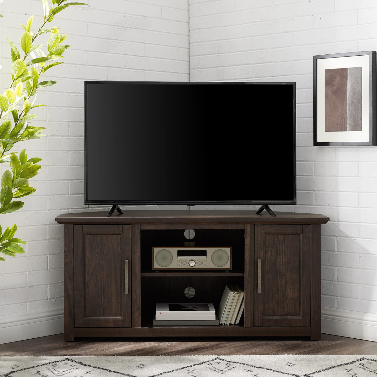 Crosley Furniture Camden TV Stand for 50+ inch TVs, Entertainment Center with Adjustable Storage Shelves, Dark Walnut