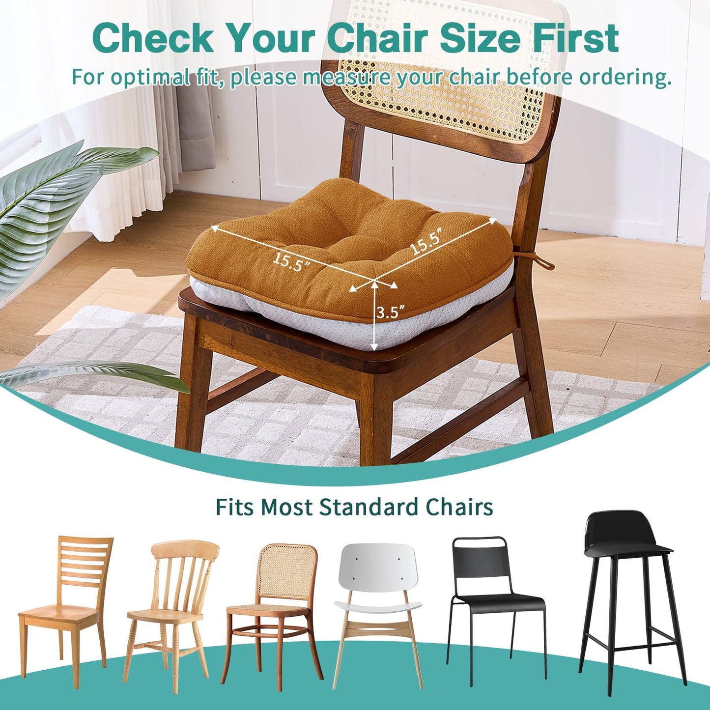BETU Chair Cushions for Dining Chairs Set of 4,Thick Kitchen Table Chair Pads with Ties,Non Slip Backing and Covers, Seat Cushion for Dining Room,Bar,Patio Chairs,15.5"X15.5"X3.5"