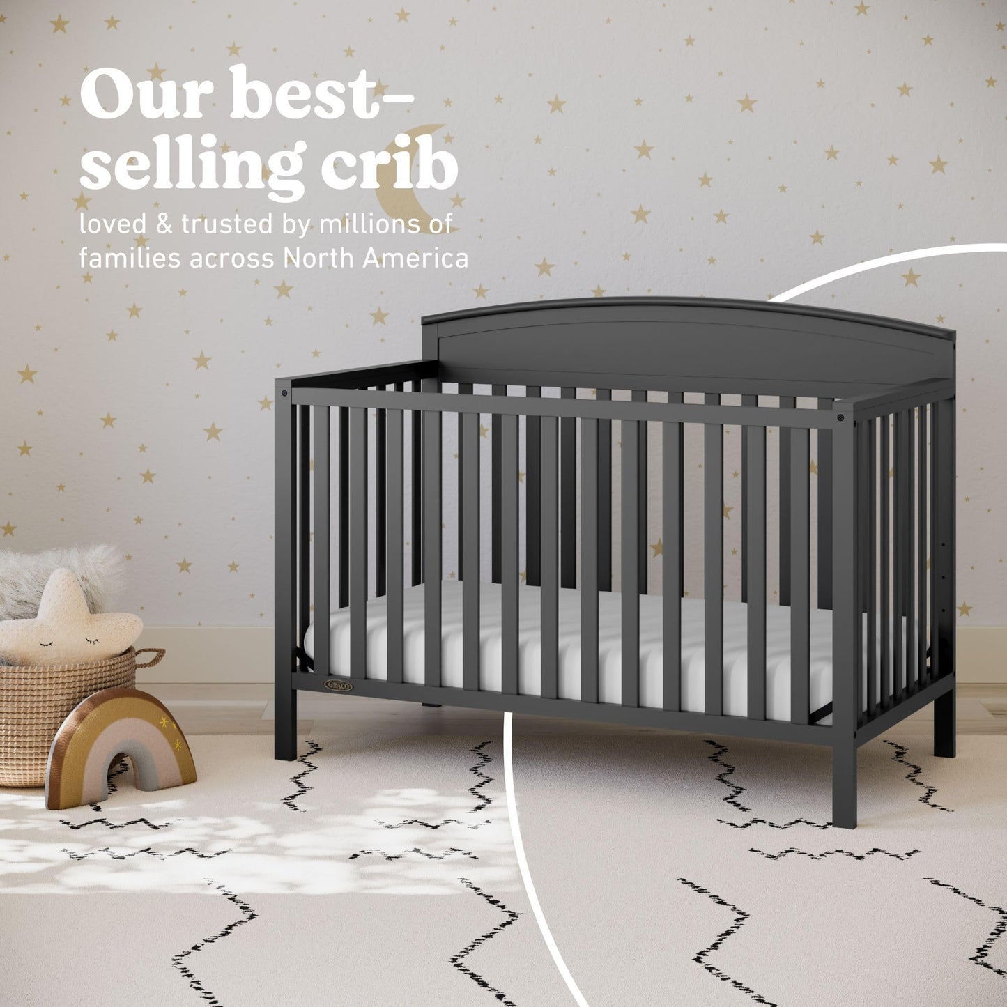 Graco Benton 5-in-1 Convertible Crib – GREENGUARD Gold Certified, Converts from Baby Crib to Toddler Bed, Daybed and Full-Size Bed, Fits Standard Full-Size Crib Mattress (Gray)