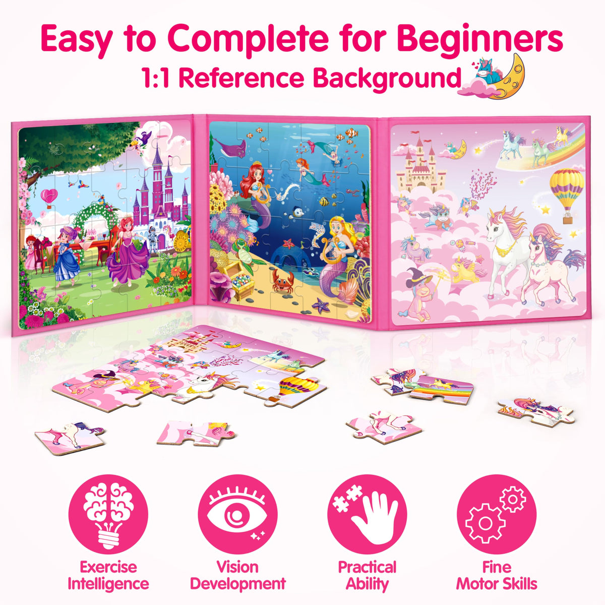 SYNARRY Unicorn Mermaid Princess Magnetic Puzzles for Toddlers 3-5 Girls, 20 Pieces Travel Puzzles for Kids Ages 4-6, Car Airplane Road Trip Activities Toys for 3 4 5 6 Year Old Girls Birthday Gifts