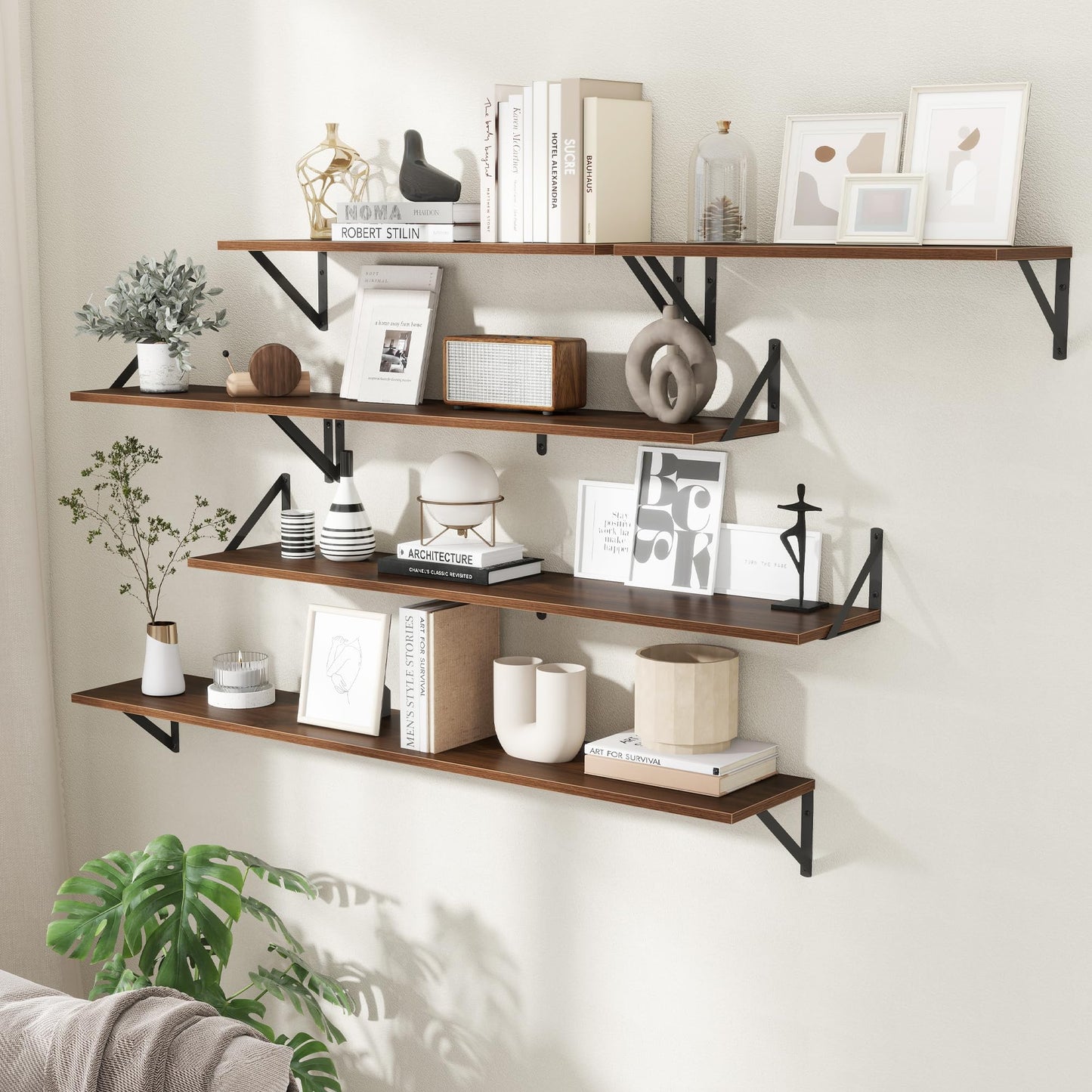 Acovy Floating Shelves with Black Metal Brackets Set of 2,30" Wx8 D Wall Mounted Shelves Floating Bookshelf,Hanging Storage Shelf for Living Room,Bedroom,Bathroom,Office,Walnut