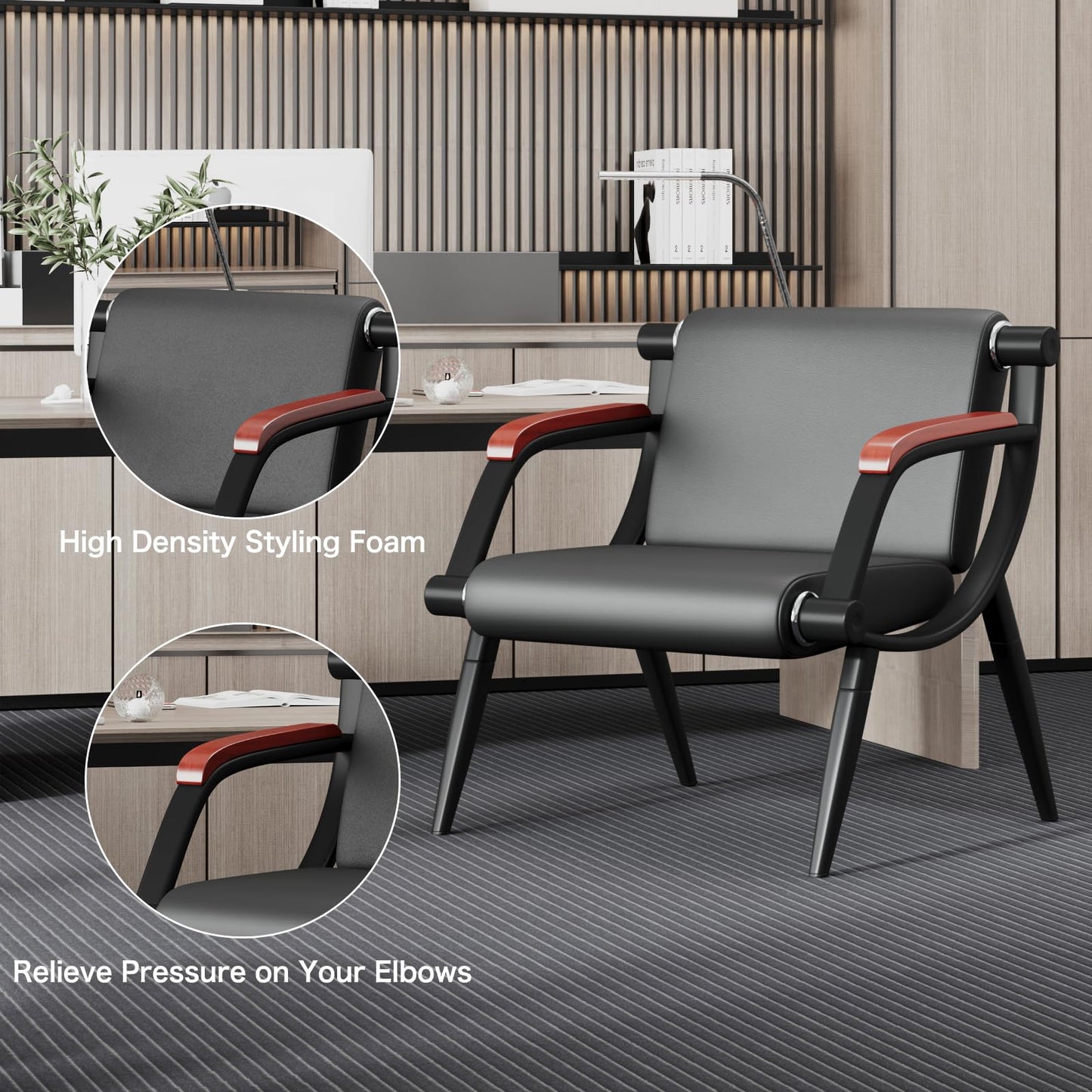 wonline Waiting Room Chairs, Office Furniture Reception Chairs with Arms, Leather Chairs is Suitable for Clinic,Airport,Hospital,Barber,Salon,Bank-Black