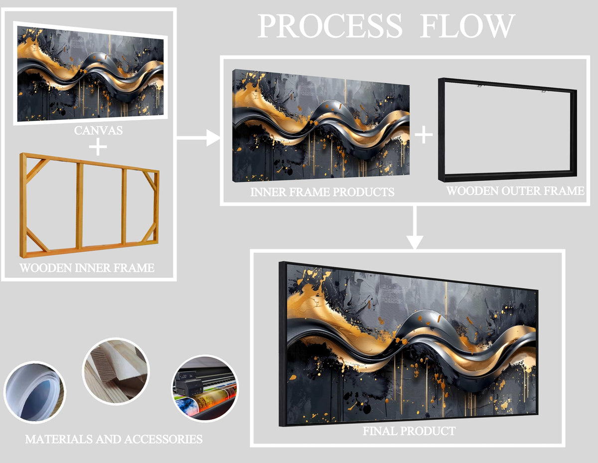 Elegant Black and Gold Wall Art 29" x 59" Canvas for Office Decor Living Room Stylish Large Artwork for Modern Art Pictures
