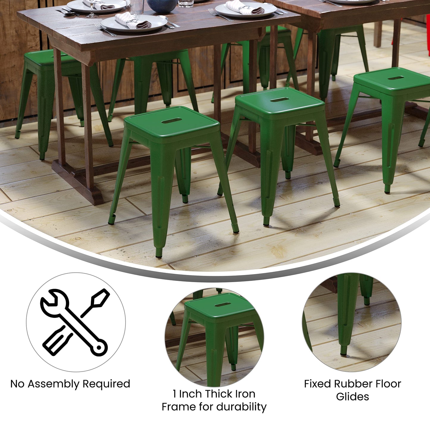 Flash Furniture Metal Dining Table Height Stool - Backless Green Kai Commercial Grade Stool - 18 Inch Stackable Dining Chair - Set of 4