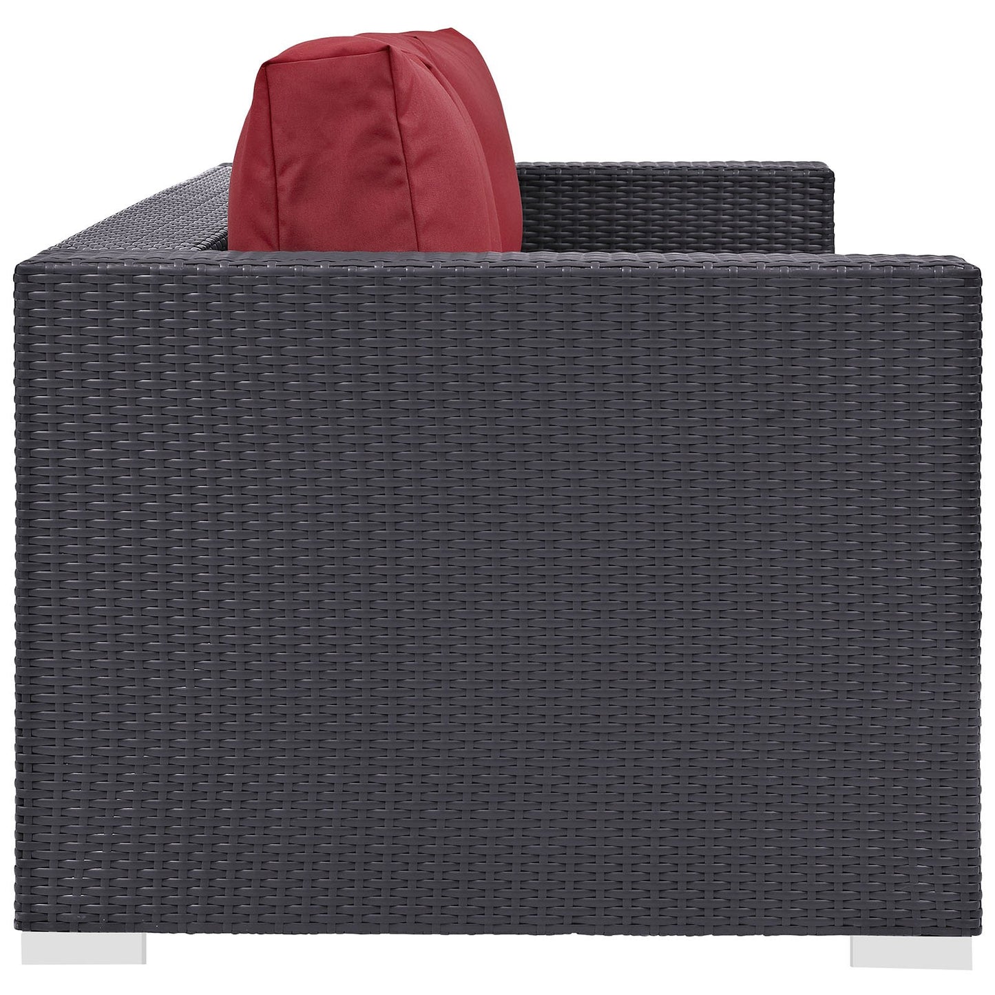 Modway Convene Wicker Rattan Outdoor Patio Sofa with Cushions in Espresso Red
