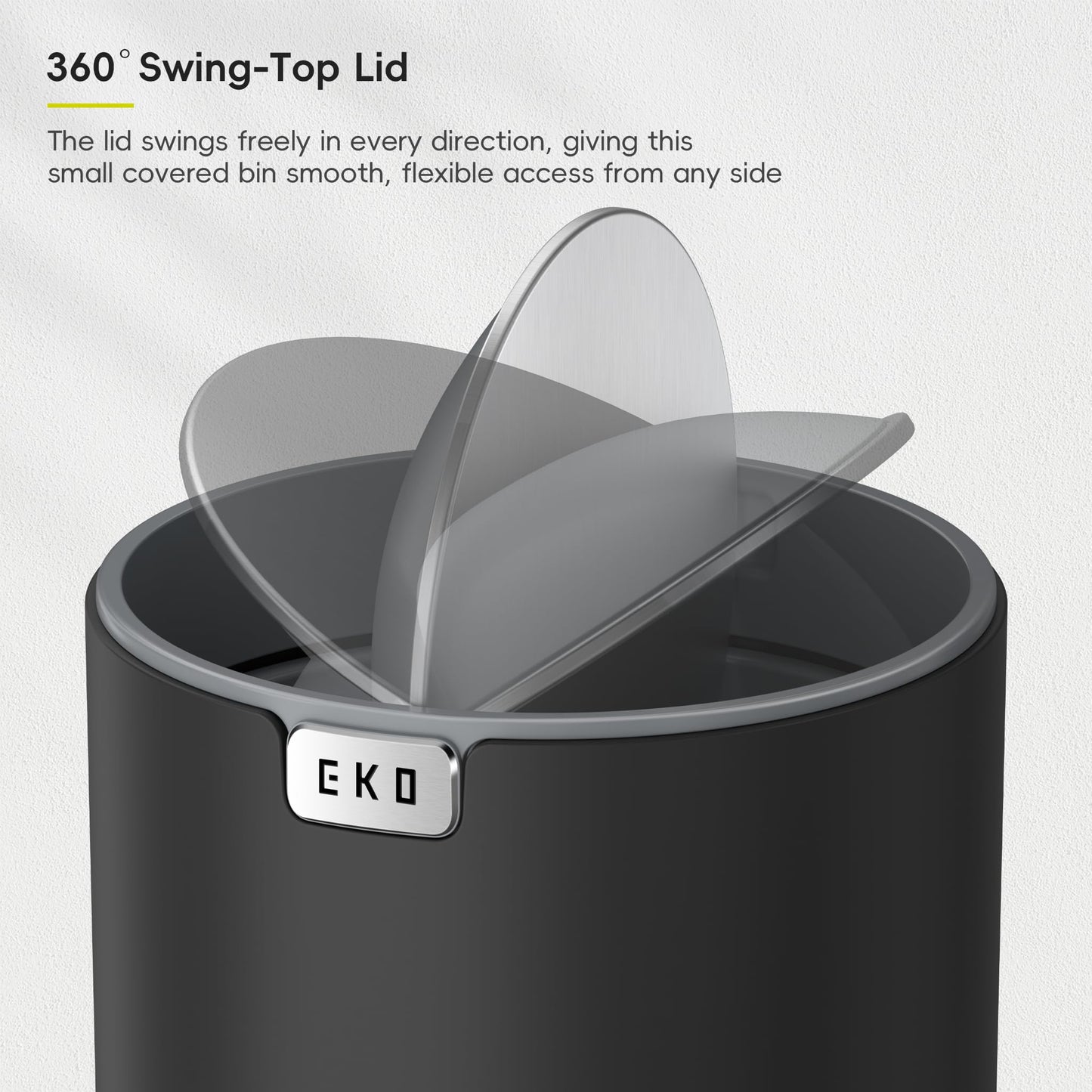 EKO Fandy 0.58 Gal/2.2L Mini Trash Can with Lid, Swing-Top Desktop Trash Can for Bathroom, Countertop, Vanity, Desk or Office, Small Garbage Bin (Black)