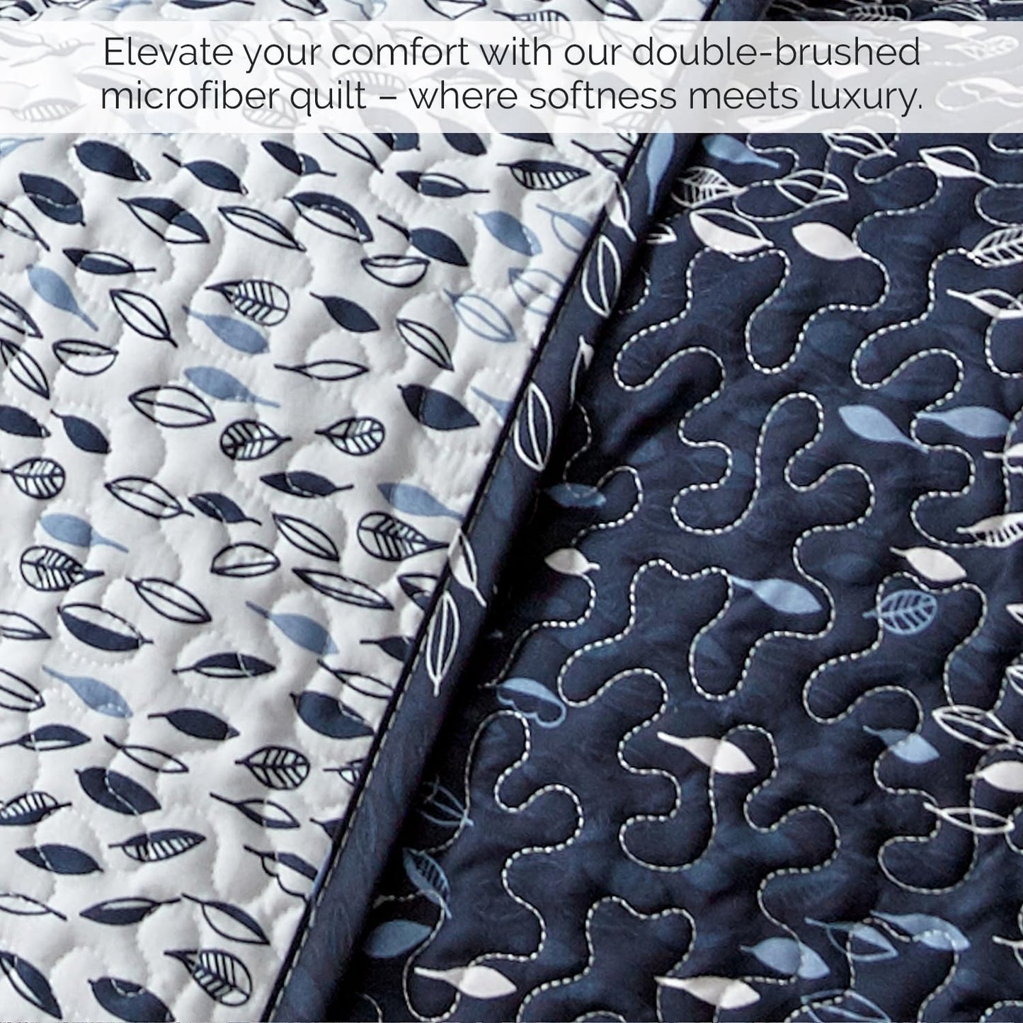 Southshore Fine Living, Inc. Twin Day Bed Comforter Sets, 6-Piece Trundle Bed Bedding Set with Bedspread, 3 Pillow Shams, Bedskirt, Throw Pillow - Daybed Quilt Set, Botanical Leaves Blue