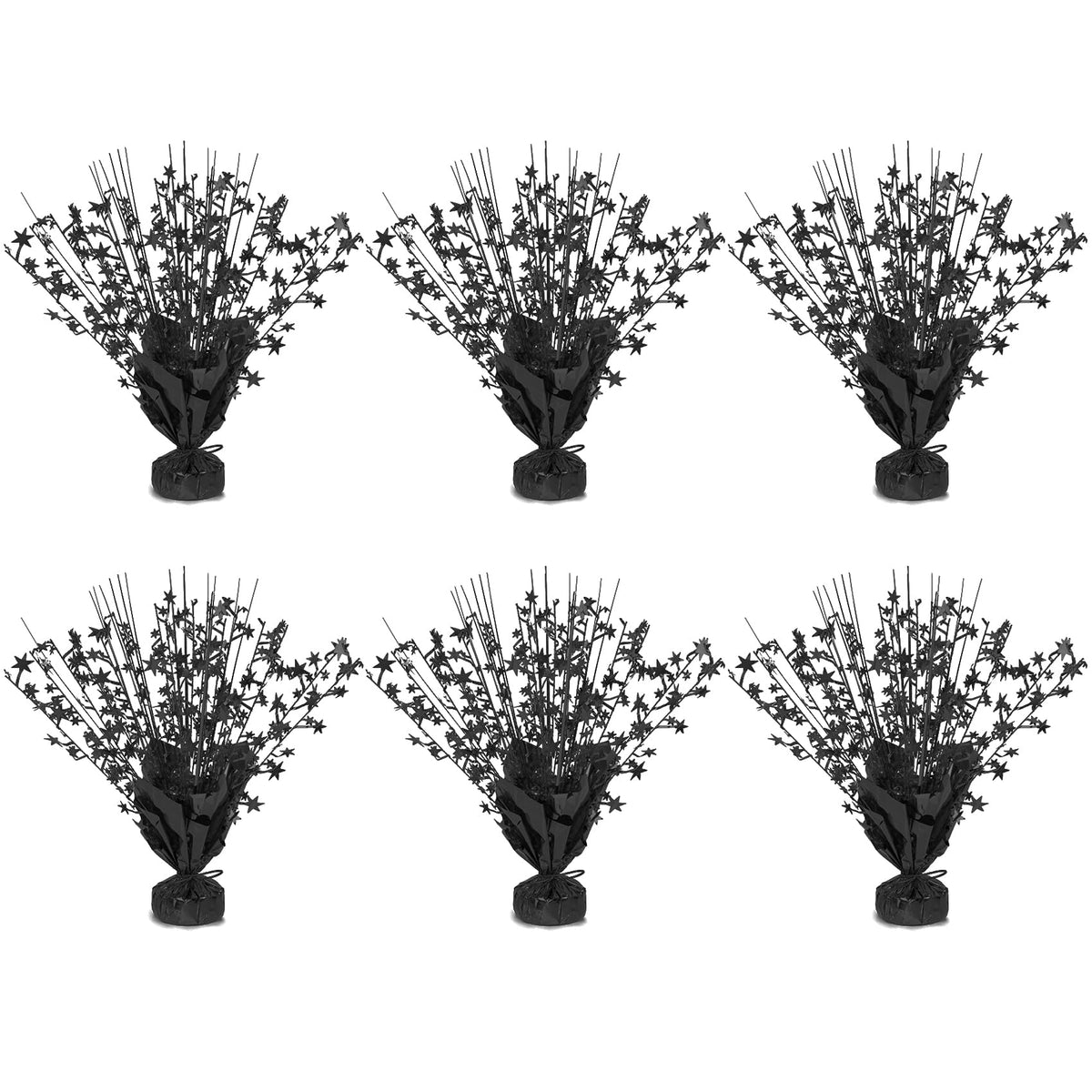 6 Pack Metallic Foil Spary Centerpieces for Tables, Black Centerpieces for Tables Decorations, Star Brust Table Centerpieces for Birthday Graduation Wedding Baby Shower Party