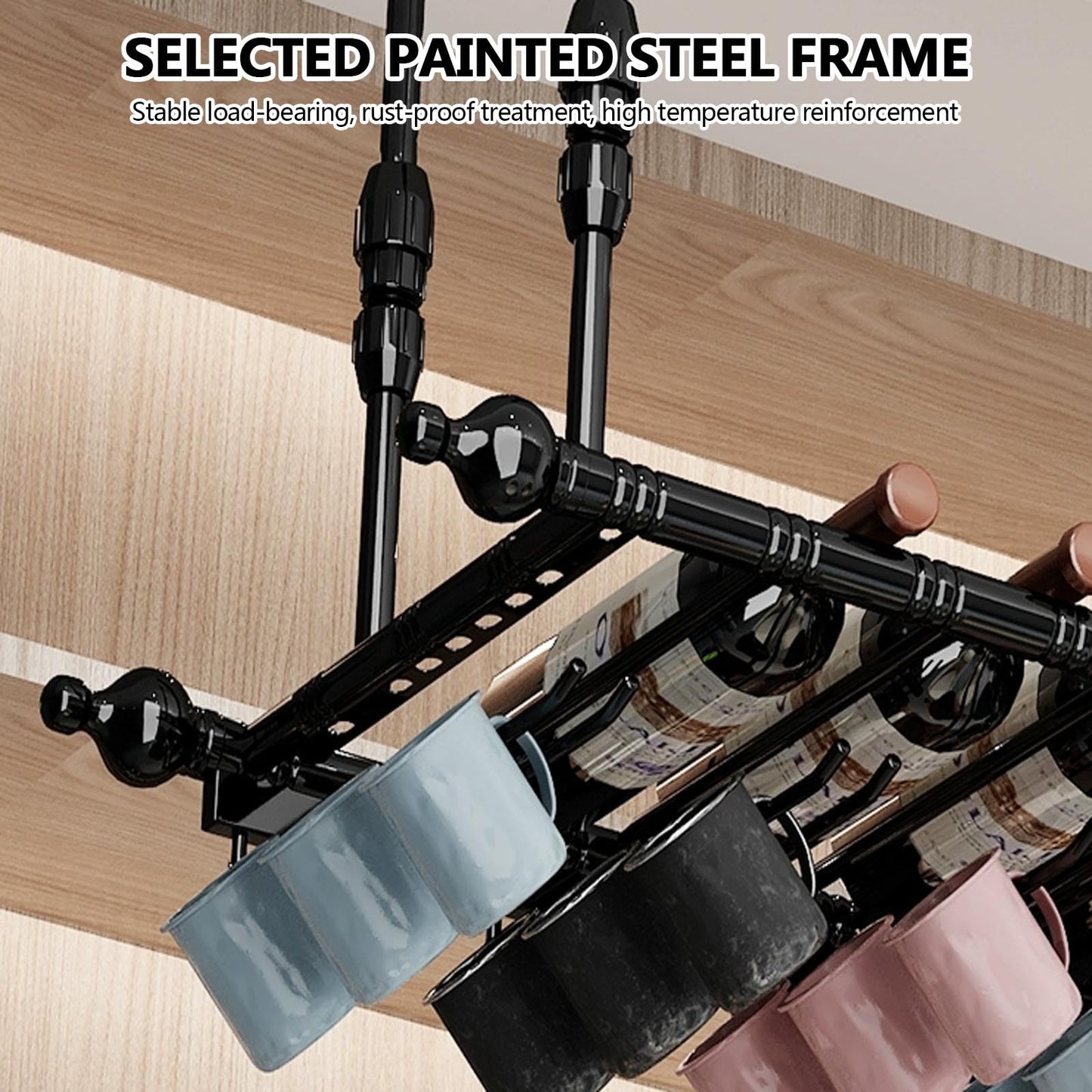 MVSPBKAF Bar Hanging Cafe Wine Bottles Racks, Modern Stylish Ceiling Shelf s for Home Display, Metal Wall Mounted Wine Bottle Glass Holder, Floating Storage Shelves Wine Cups Hanging Rack(Black,80cm)