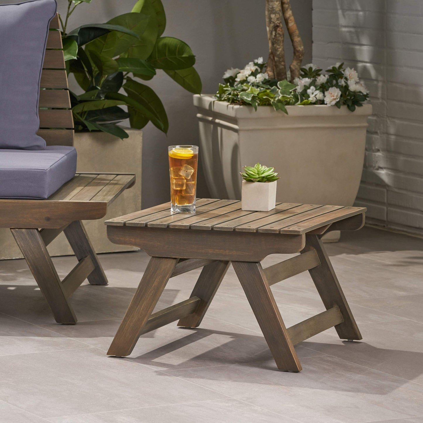 Great Deal Furniture Kailee Outdoor Wooden Side Table, Gray Finish
