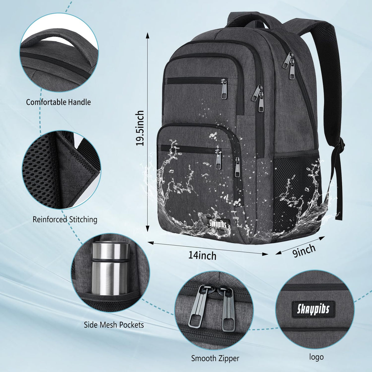 Skaypibs Backpck for Men Women, School Backpack for Boys Girls Teen, 17.3 inch Laptop Back Pack with Reinforced Straps for travel, Work backpack,book bag, Bookbag Mochilas para hombres Black