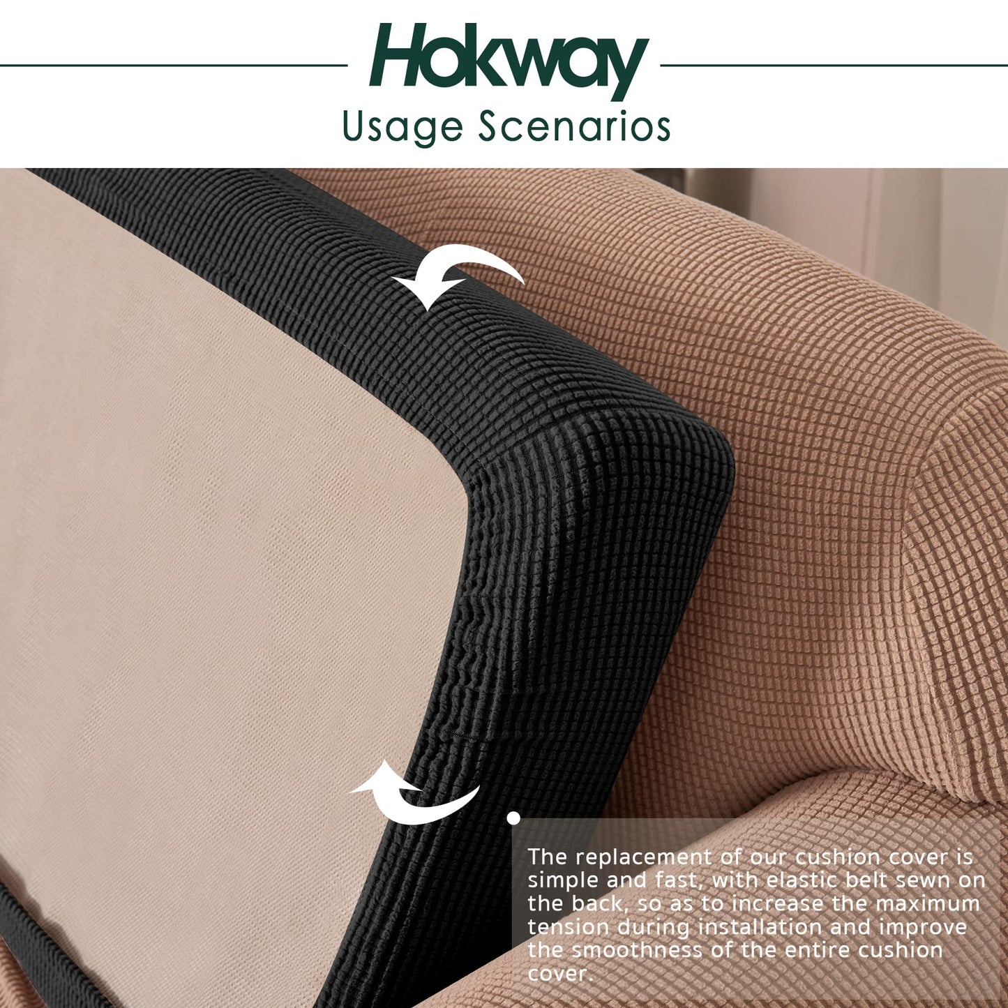 Hokway Stretch Couch Cushion Slipcovers Reversible Cushion Replacement Slipcovers Sofa Cushion Covers(Black, 3)