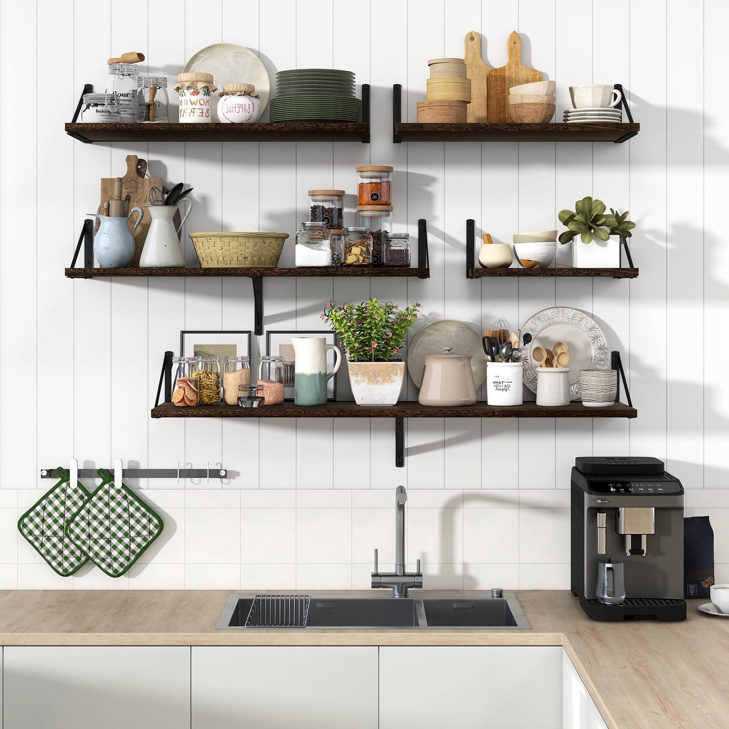 Marsmiles Deep Floating Shelves | 36 Inch Dark Wood Wall Shelves Set of 2 | 12 Inch Deep Floating Shelves for Wall | 36''W x 12''D Rustic Brown Wooden Shelves for Bathroom Living Room Bedroom Kitchen