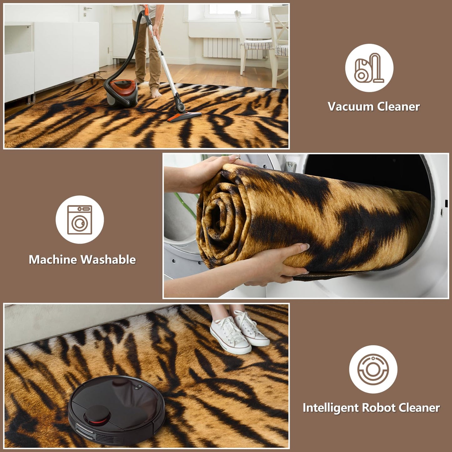 DweIke Tiger Rugs for Living Room, 5x7 Soft Faux Animal Tiger Print Area Rug, Washable Non-Slip Stain Resistant Throw Carpet for Dining Room Office Western Home Decor
