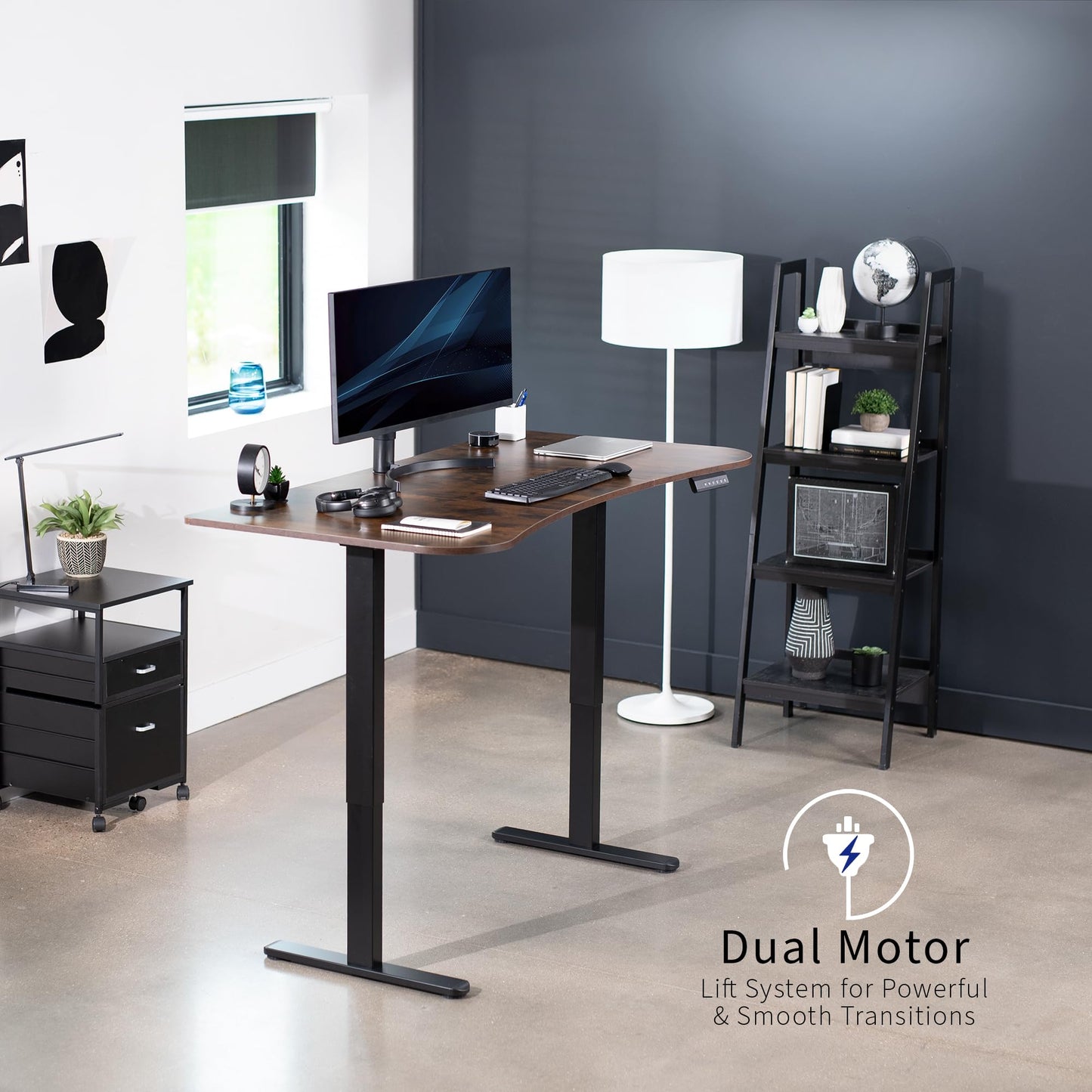 VIVO Electric 63 x 32 in Rustic Dual Motor Standing Desk, Memory Height Adjustment, E2B Series, Vintage Brown Top Black Frame, DESK-KIT-E2B1N