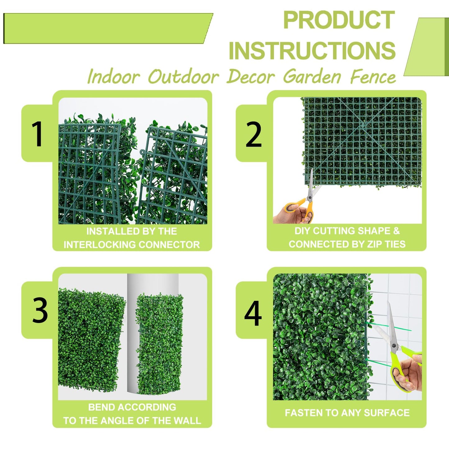 AOKIE 10"X10" Artificial Grass Wall, 24Pcs Boxwood Hedge Wall Panels UV-Anti Grass Backdrop Wall Decor, Greenery Privacy Hedge Screen for Indoor Outdoor Patio Balcony, Party Garden Fence Decor