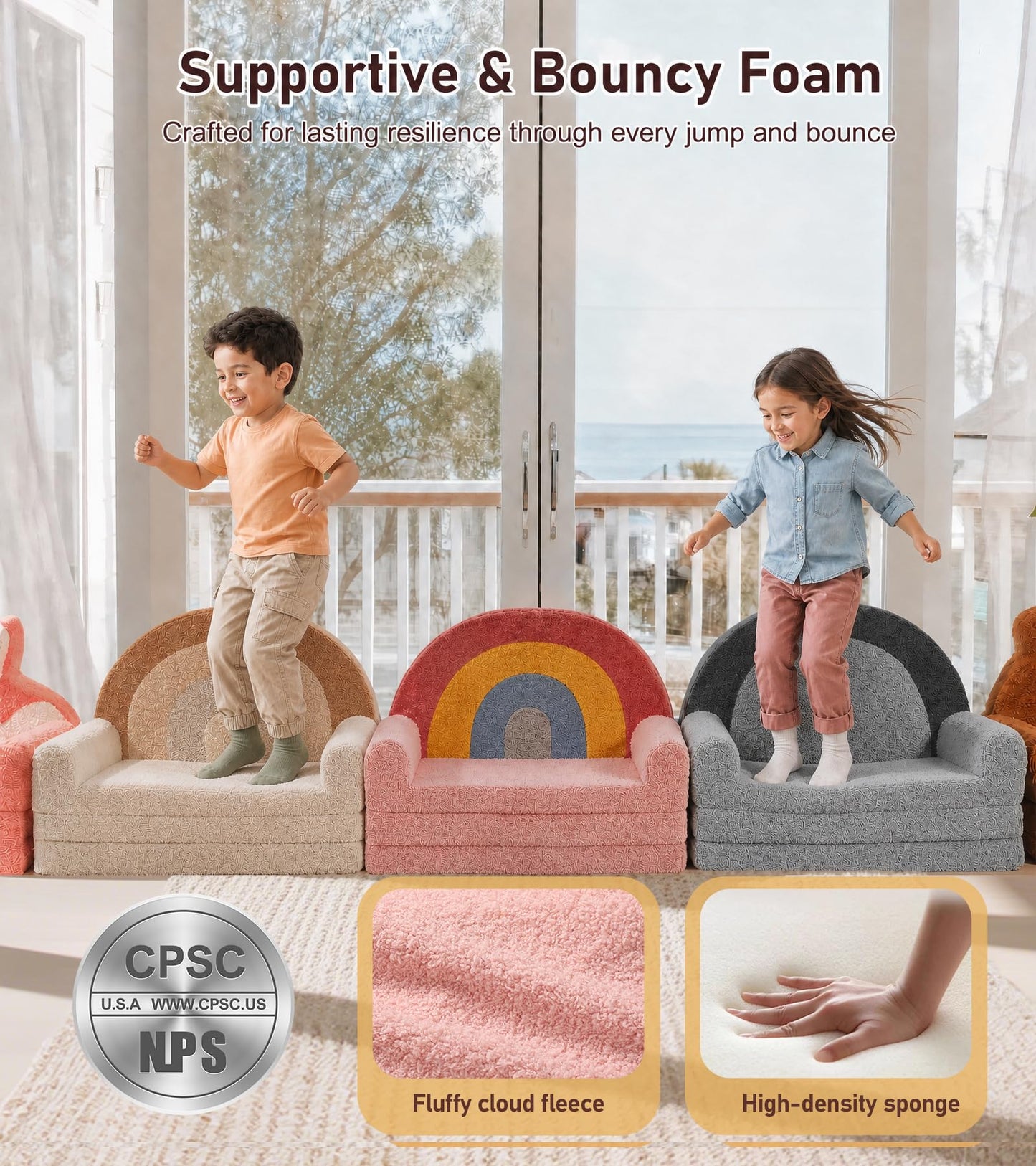 little dove Extra Wide Soft Kids Couch Fold Out, 2-in-1 Kids Couch, Convertible Kid Sofa, Kid Furniture for Playroom, Ideal Gifts for Boys & Girls Ages 3+, Pink