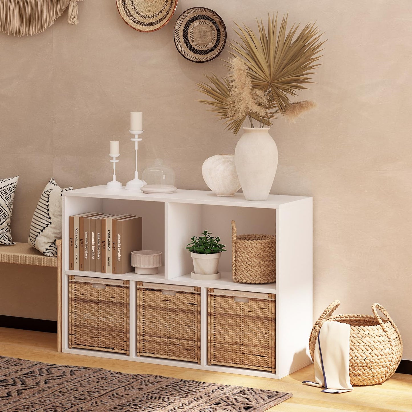 NewBeth Wooden 5 Cube Storage Organizer with Closed Back Panel,White Cube Shelf Heavy Duty Cubby Storage Organizers with Compartments for Living,Display Shelf,Bookshelf,Storage Furniture