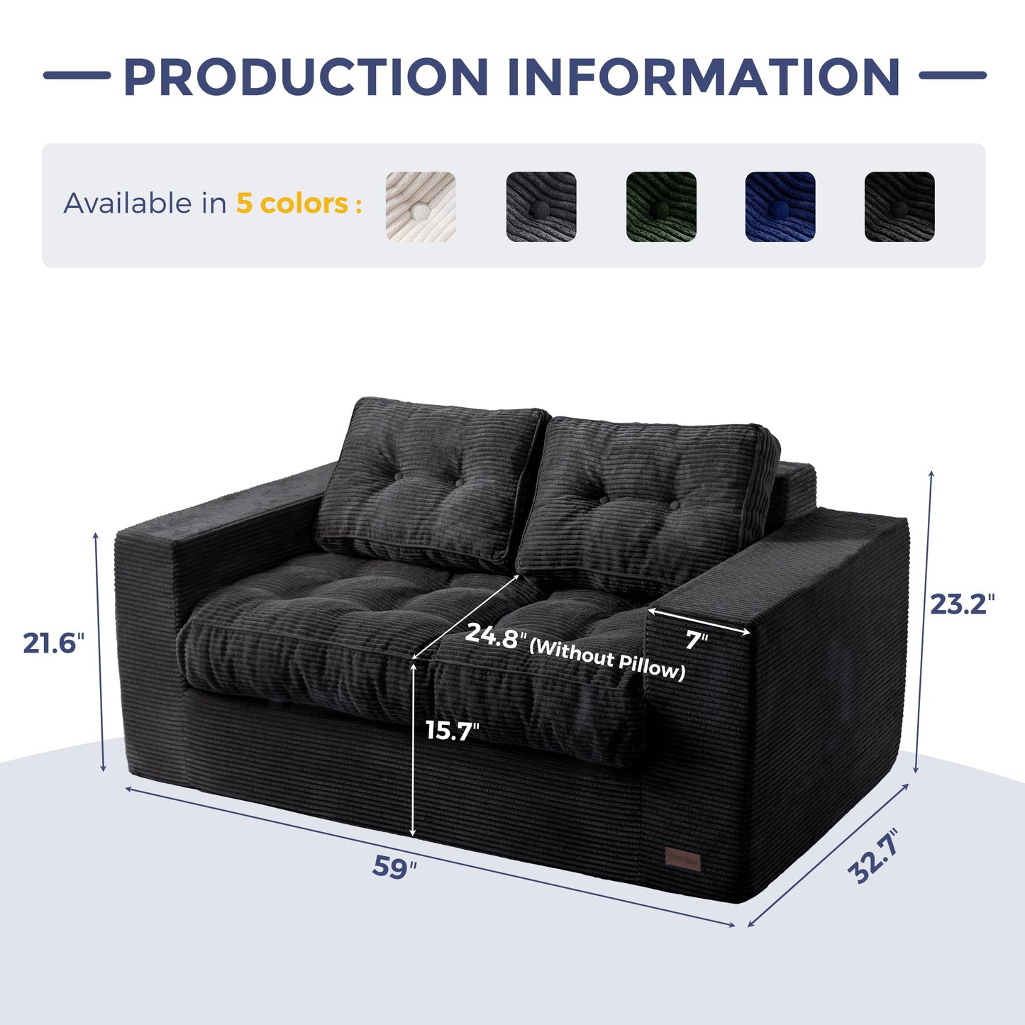 MAXYOYO Loveseat Sofa Couch, Upholstered Bean Bag Chair Cloud 2-Seat for Adults, Boneless Couch with Tufted Cushion & Pillows, Sofa in A Box, No Assembly Required, Black