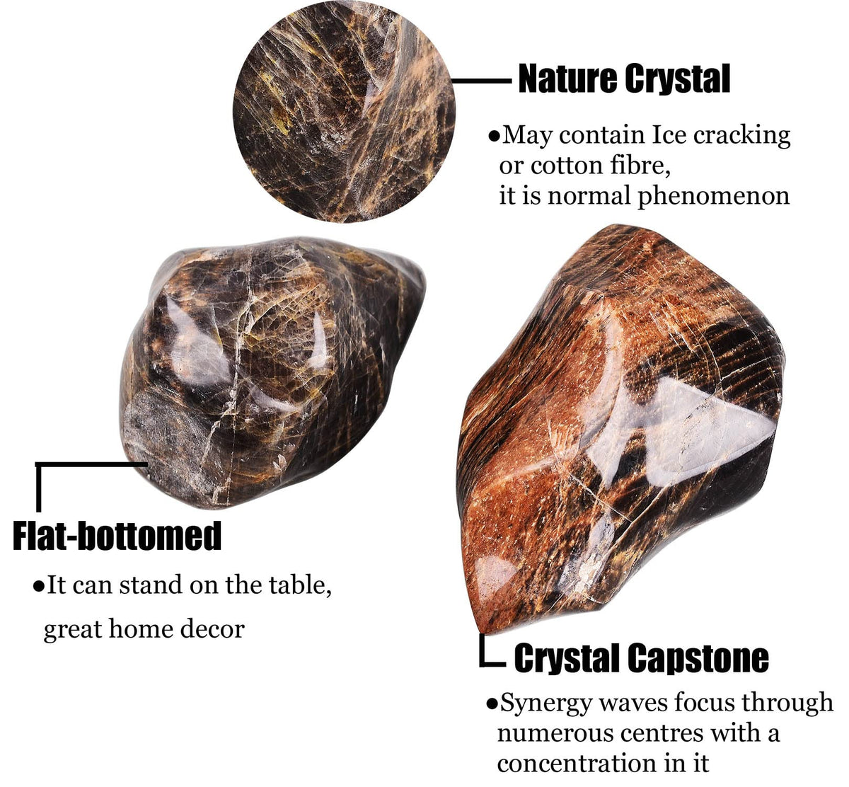 AMOYSTONE Black Moonstone Flame Shaped Towers Large Healing Crystal Stone Home Decor 1.0-1.5LBS