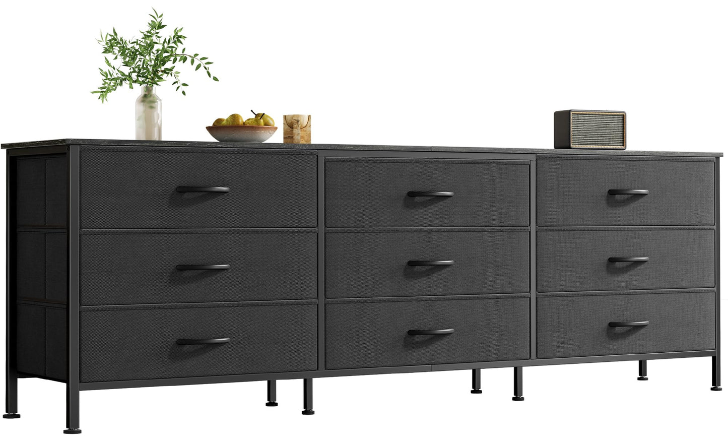 Huuger 63 Inch Dresser for Bedroom, Dresser for Closet with 9 Fabric Drawers, Large TV Stand for 55, 65, 70 Inch TV, Entertainment Center with Storage, Wide Long Chest of Drawers, Black