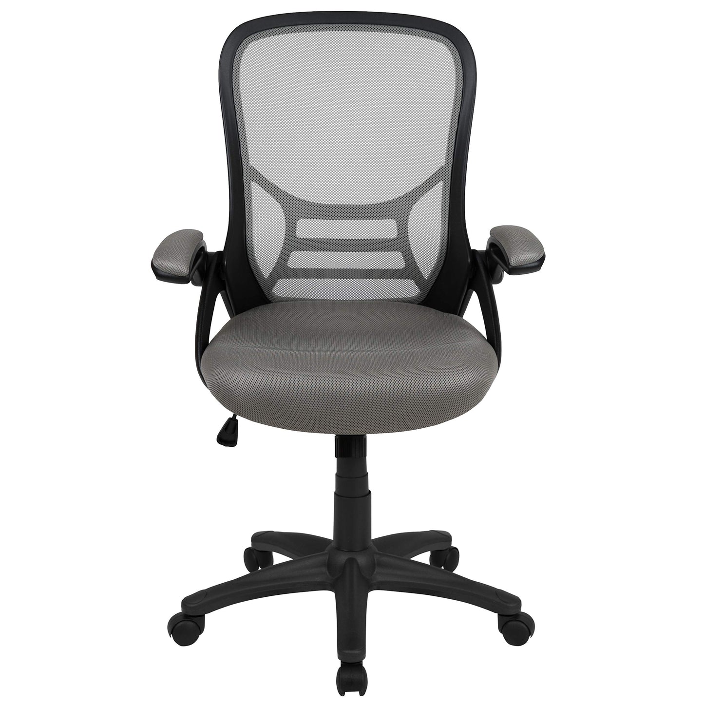 Flash Furniture Porter High-Back Swivel Office Chair with Adjustable Lumbar Support and Seat Height, Ergonomic Mesh Desk Chair with Flip-Up Armrests, Gray/Black