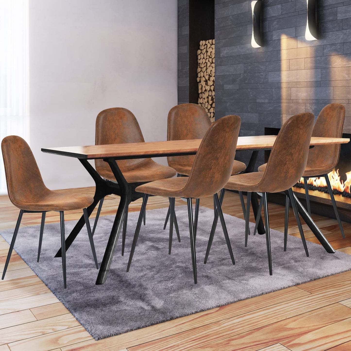 Dining Chairs Set of 4, Modern Suede Fabric Comfortable Side Seating for Kitchen,Guest, Brown