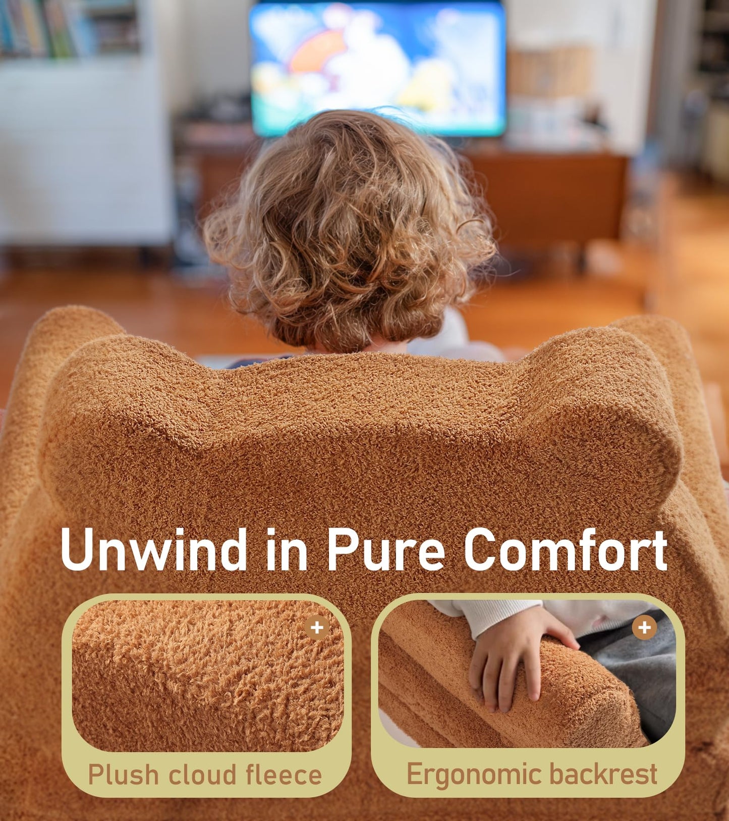 little dove Extra Wide Soft Kids Couch Fold Out, 2-in-1 Kids Couch, Convertible Kid Sofa, Kid Furniture for Playroom, Ideal Gifts for Boys & Girls Ages 3+, Bear