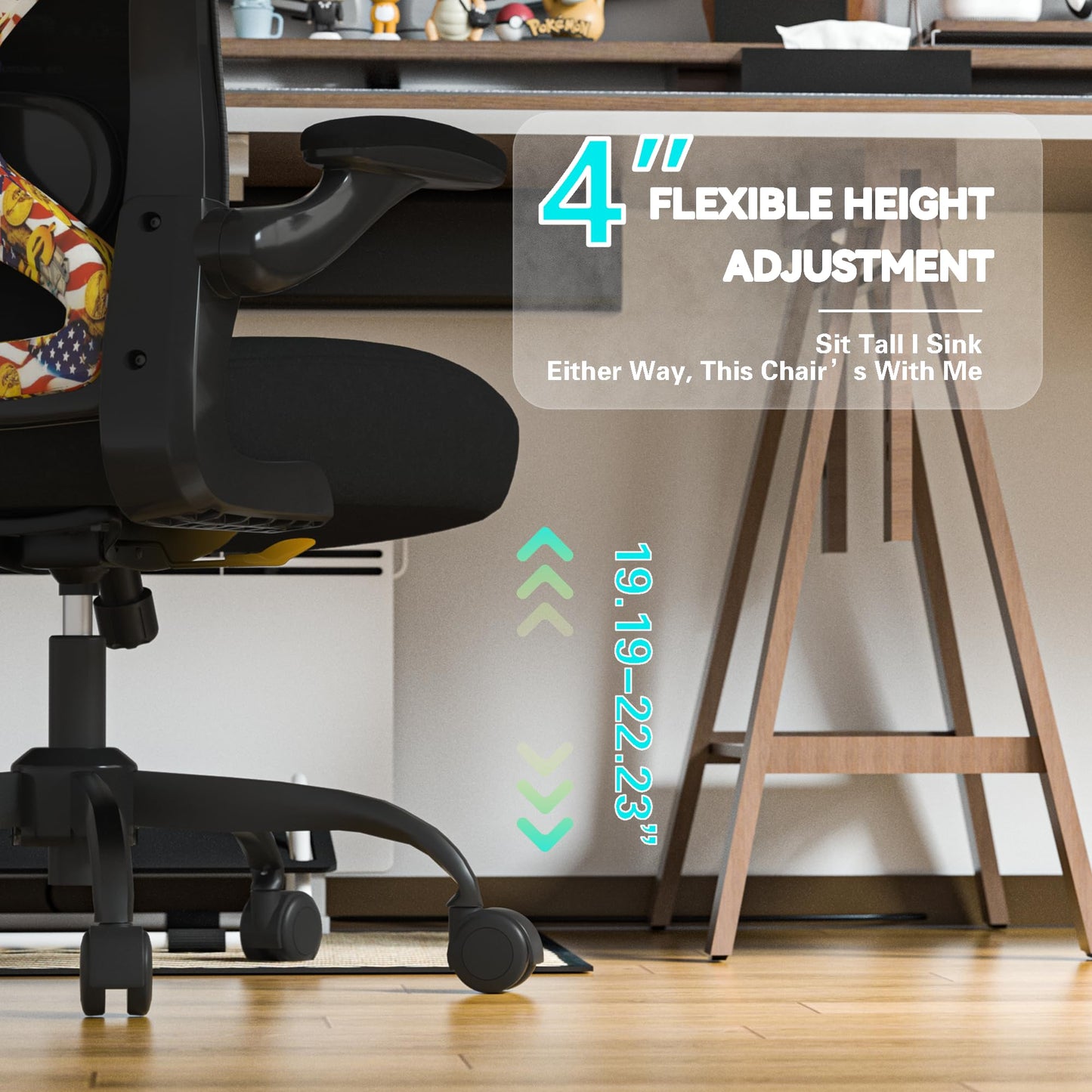 CASASIO Office Desk Chair with Ergonomic Lumbar Support, Extra-Thick Seat Cushion, Flip-up Arms, Breathable Mesh Back, Computer Task Chair for Home Office