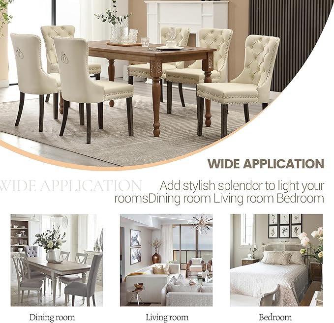 KCC Faux Leather Dining Chairs Set of 4, Upholstered High-end Tufted Dining