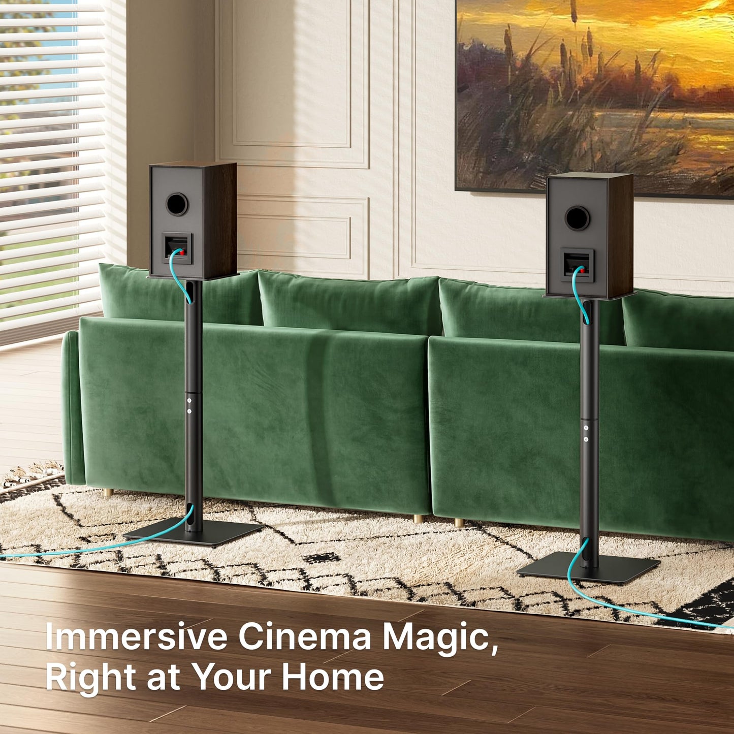 Speaker Stands Pair, 30" Fixed Height, 55lbs Weight Capacity, 11.8" Base, Cable Management, Freestanding Speaker Floor Stand for Surround Sound, Metal Base
