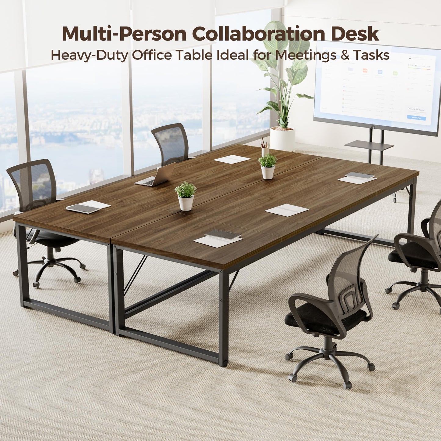 Mericonia 63 Inch Large Computer Desk, 1" Thick Heavy Duty Industrial Office Desk, Modern Simple Study Writing Table for Home Office Bedroom Workstation, Walnut