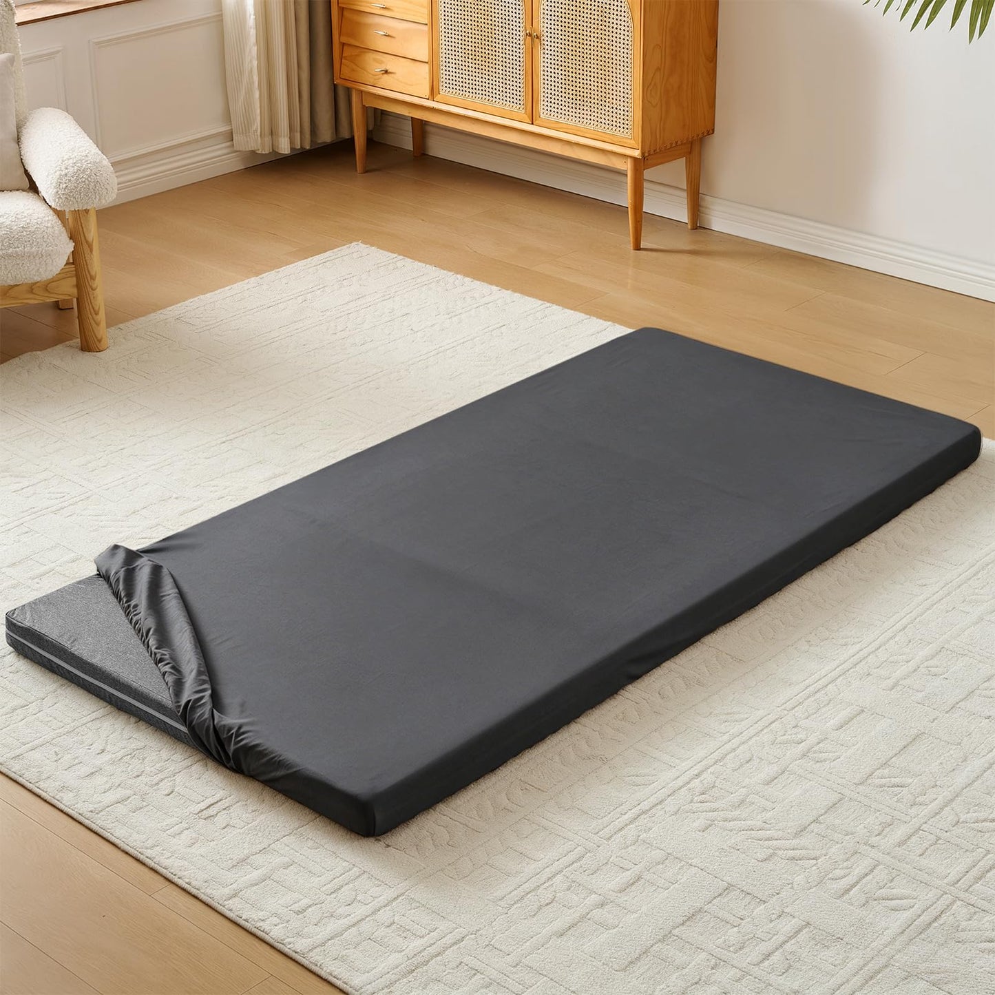 NSGZ Twin Fitted Sheet Only Compatible with Trifold Mattress, Microfiber Fitted Bedsheet Fit for 4 Inch Low Profile Mattress with Full Elastic Edge for RV Bunk, Trundle Bed, Daybed, Camping (Gray)