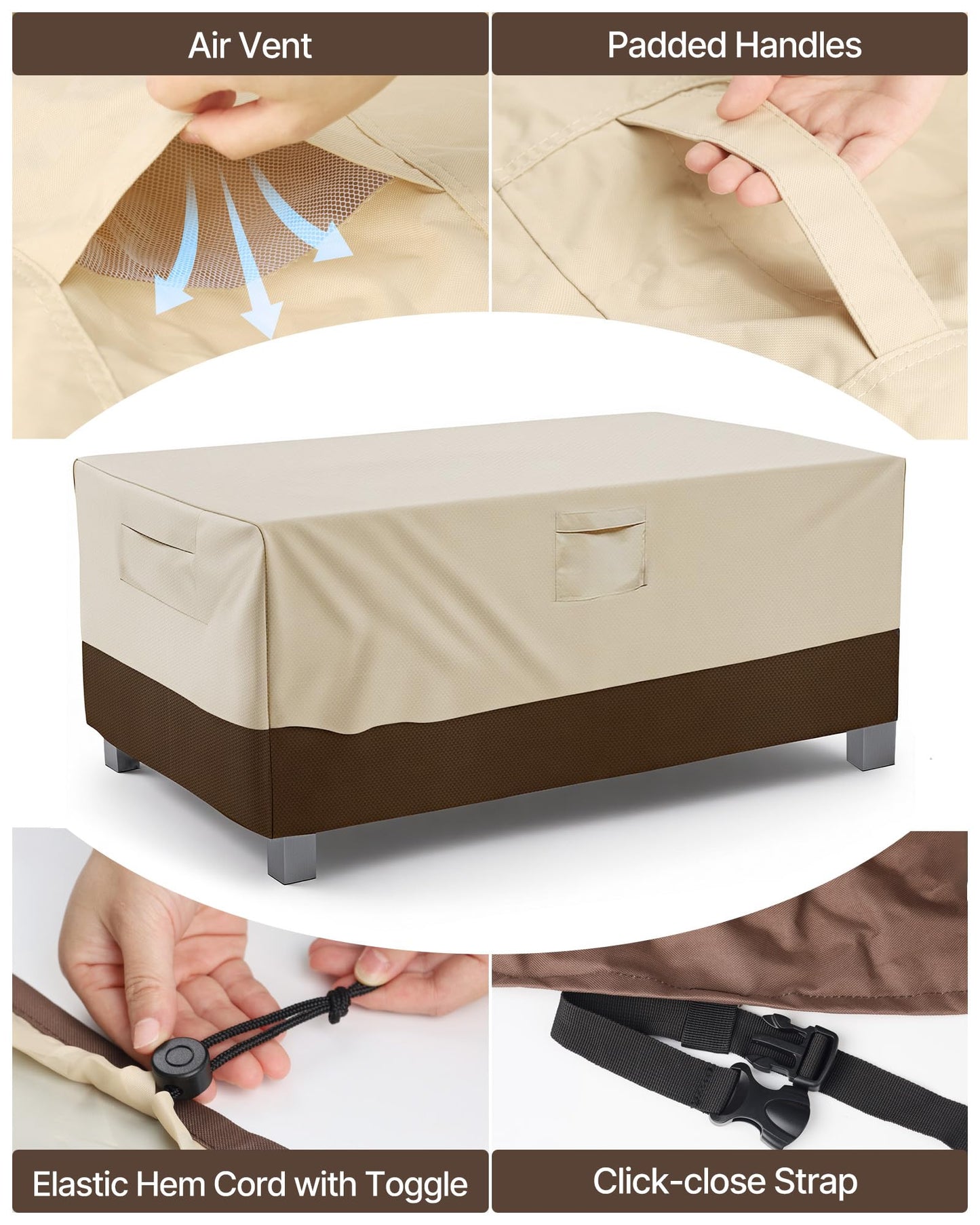 Vailge Rectangular/Oval Patio Table Cover, Heavy Duty and Waterproof Outdoor Lawn Patio Furniture Covers (Beige&brown, 108"Lx70"Wx28"H)