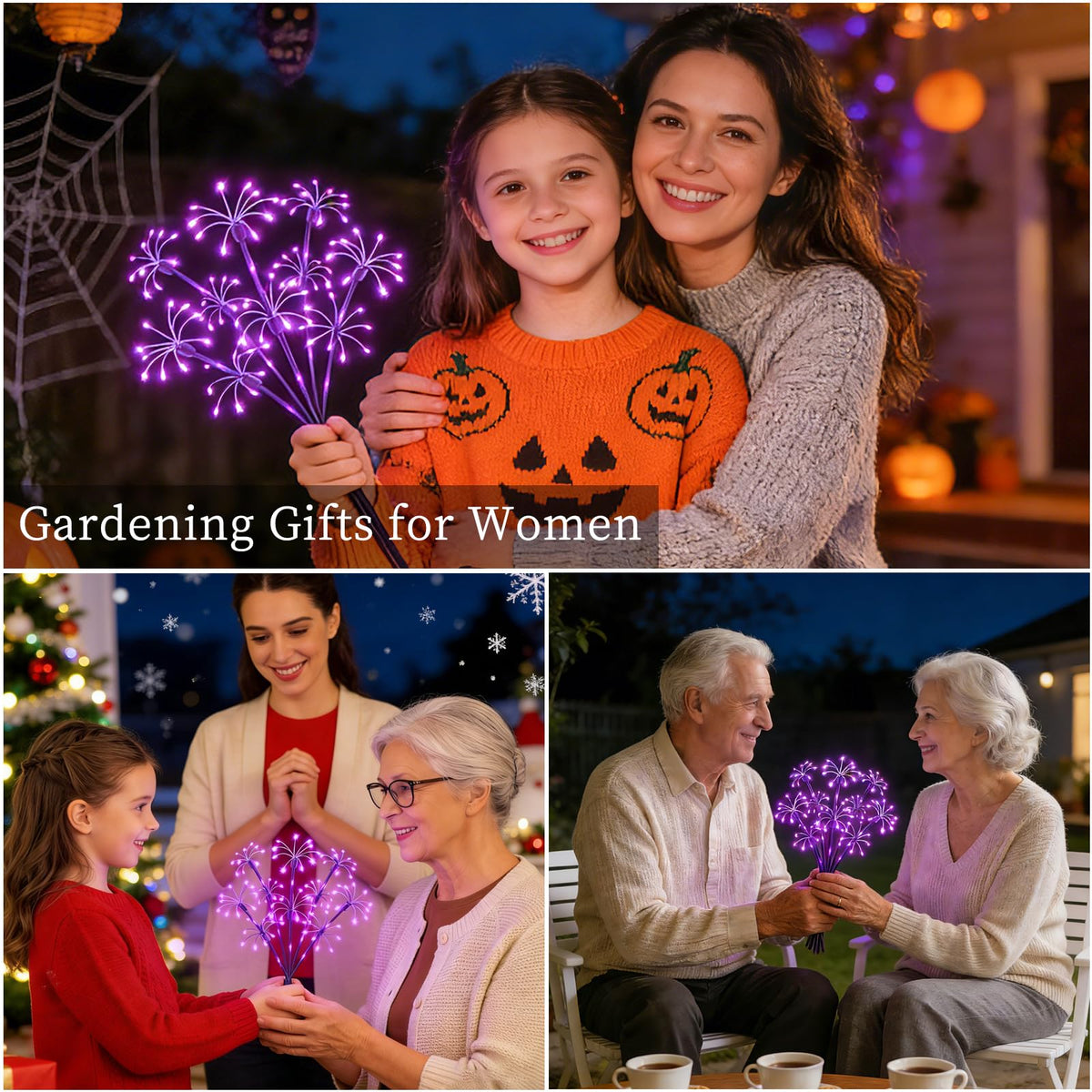 Solar Garden Lights Outdoor, 6 Pack 2-Layer Purple Solar Firework Lights, Waterproof Starburst Fairy Light Garden Decor for Yard Patio Pathway Lawn, Unique Gifts for Women Mom Grandma Mother's Day