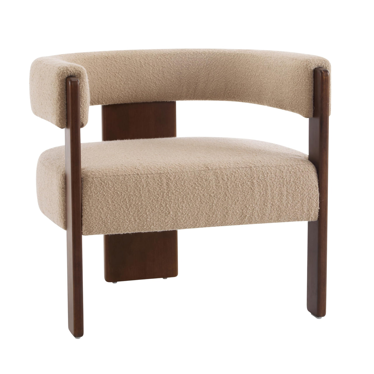 Christopher Knight Home Nettie Set of 2 Modern Accent Chair for Living Room, Boucle Single Lounge Sofa Chair with Wood Frame, Comfy Reading Chair, Lounge Armchair with Cushion, Light Camel + Walnut