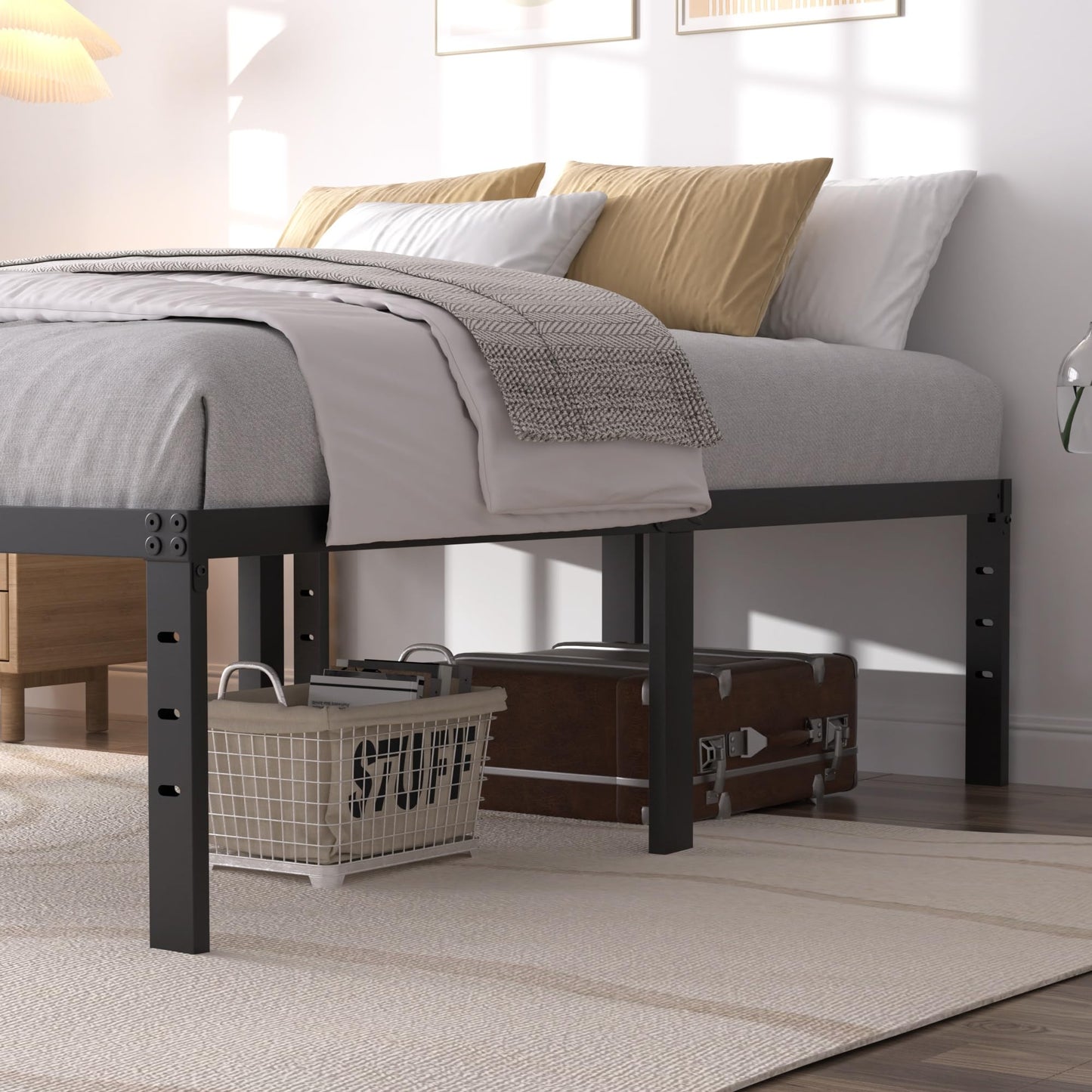 SHLAND Full Size Bed Frame, 18 Inch Heavy Duty Metal Platform Bed Frame, No Box Spring Needed, Mattress Foundation, Storage Space, No Noise, Easy Assembly