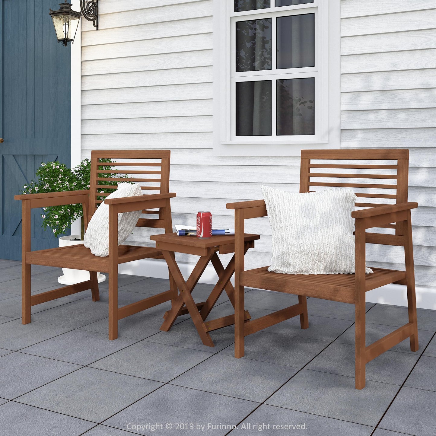 Furinno TIOMAN Patio Chair, Set of Two, Outdoor Lawn Chair, Armchair with Cushion, for Patio, Garden, Porch, Natural