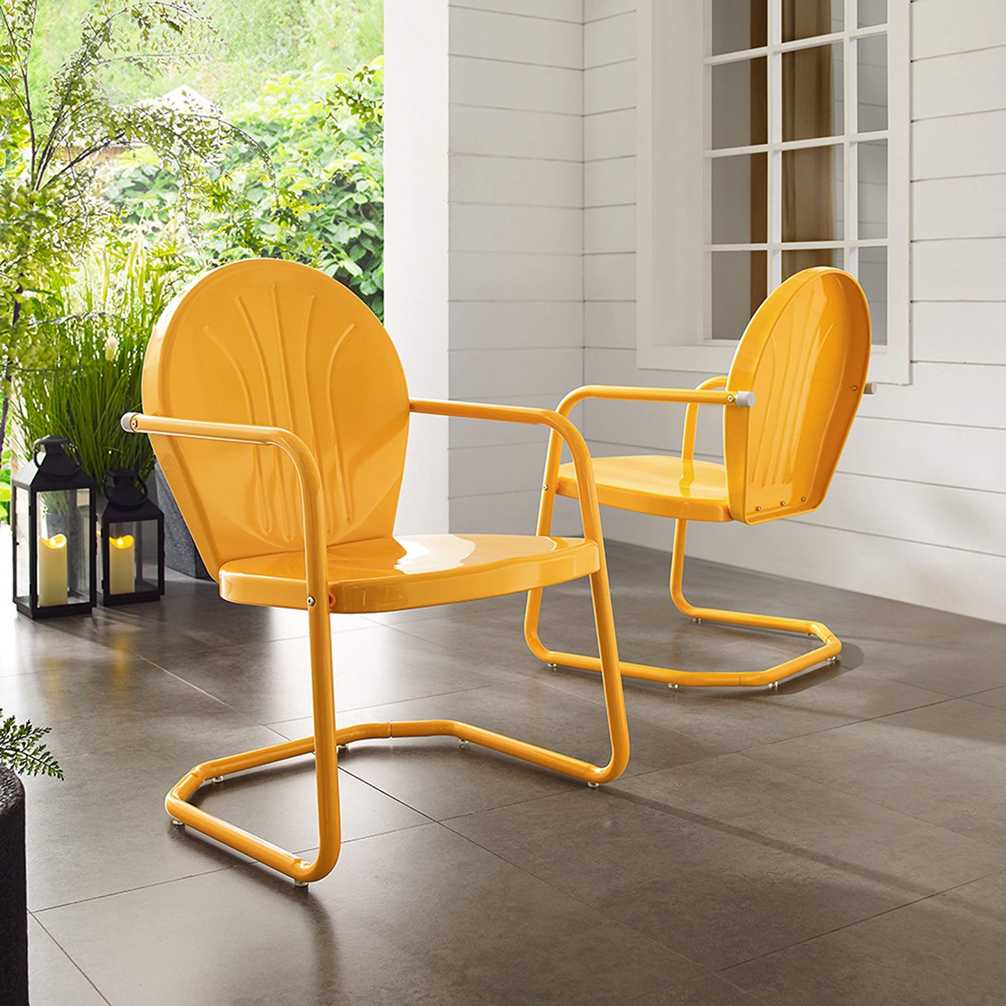 Crosley Furniture Griffith Outdoor Chair, Retro Metal Patio Chairs for Dining, Porch, Deck, Balcony, Tangerine