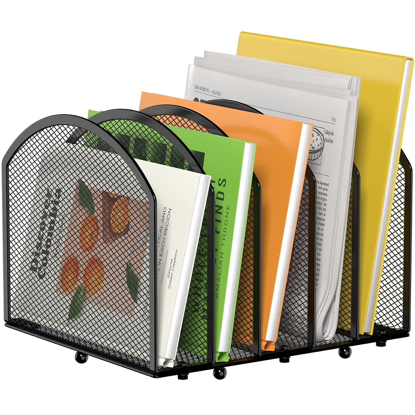MINDEPOT 5-Section Desk File Organizer, Vertical Desktop File Holder Mail Sorter File Folder Holder Organization for Office School & Classroom (Black - 1Pack)