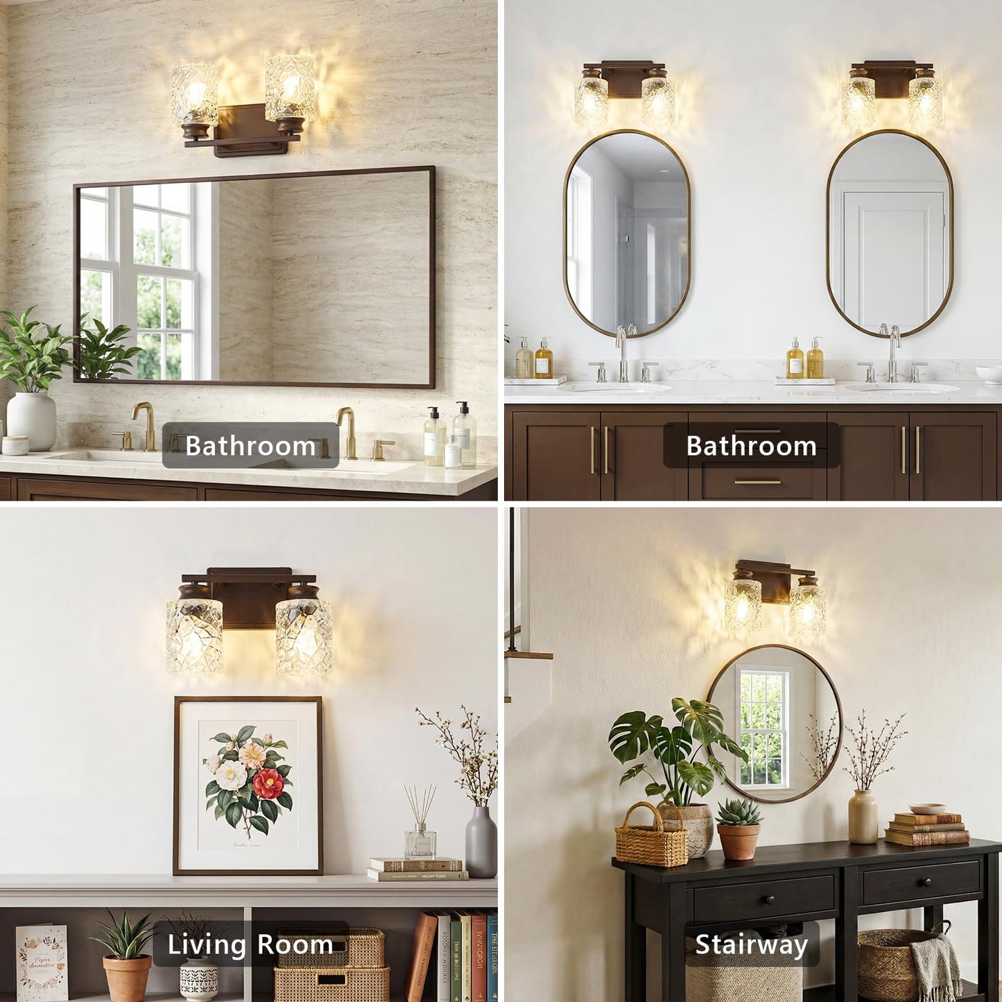 ElilyGiA 2 Light Vanity Light Oil Rubbed Bronze Bathroom Light Fixture with Geometric Crackled Glass Farmhouse Bathroom Lighting for Living Room Bedroom Dressing Table Over Mirror